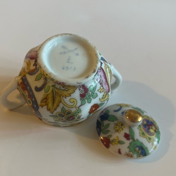 Vtg LEFTON Paisley Fantasia Gilt Floral Porcelain Sugar Bowl - Picture 5 of 5